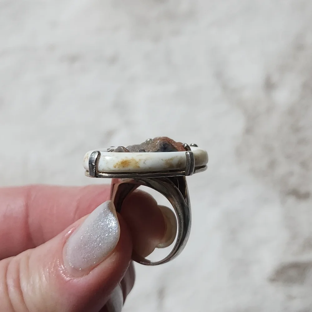 HSN Rarities Druzy Quartz Sterling Silver Statement Ring Size 9